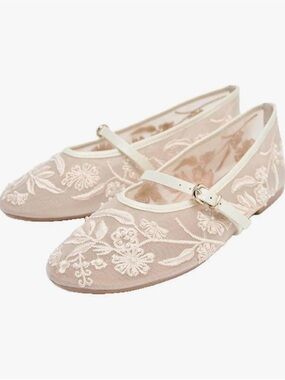NWT Zara bridal comfy flat ballerina beaded white shoes EU 41